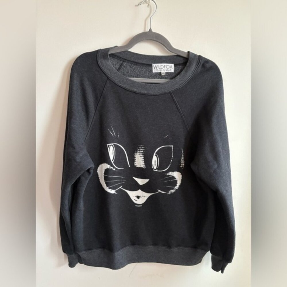 WILDFOX Cotton-Blend Cat Face Pullover Round neck Sweater Made in USA Size XS